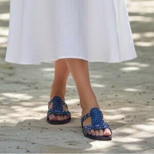 Manolo Blahnik Grella Navy Gold  Python Snakeskin Mules